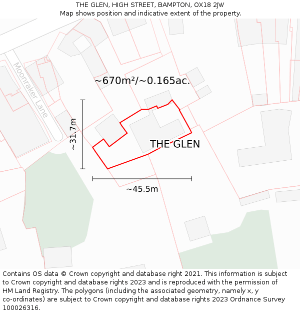THE GLEN, HIGH STREET, BAMPTON, OX18 2JW: Plot and title map