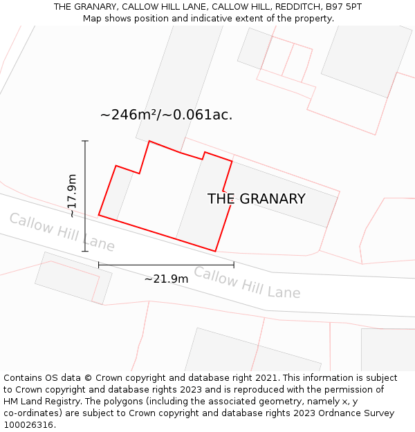 THE GRANARY, CALLOW HILL LANE, CALLOW HILL, REDDITCH, B97 5PT: Plot and title map