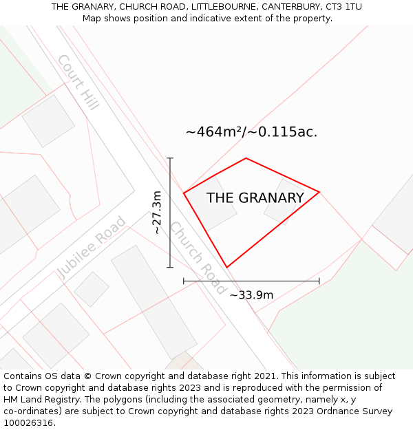 THE GRANARY, CHURCH ROAD, LITTLEBOURNE, CANTERBURY, CT3 1TU: Plot and title map