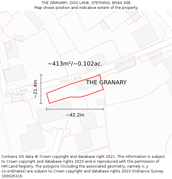 THE GRANARY, DOG LANE, STEYNING, BN44 3GE: Plot and title map