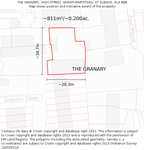 THE GRANARY, HIGH STREET, WHEATHAMPSTEAD, ST ALBANS, AL4 8BB: Plot and title map