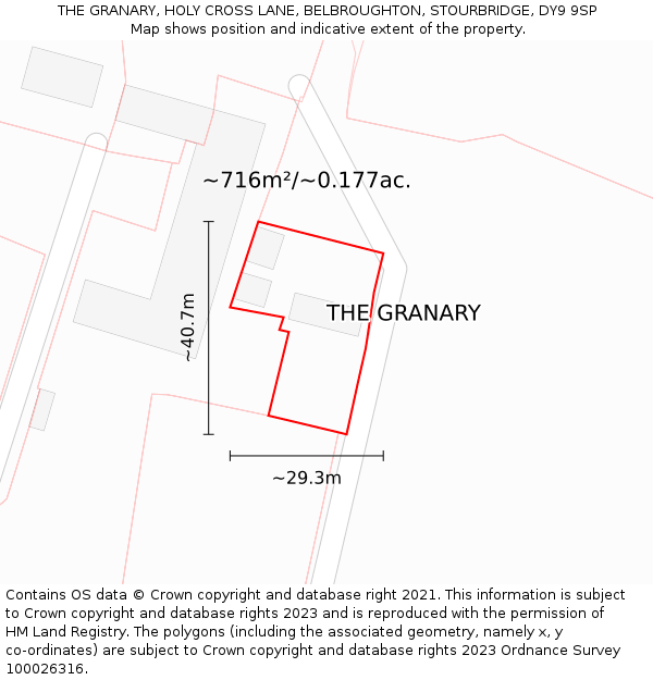 THE GRANARY, HOLY CROSS LANE, BELBROUGHTON, STOURBRIDGE, DY9 9SP: Plot and title map