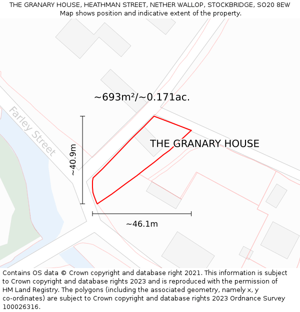 THE GRANARY HOUSE, HEATHMAN STREET, NETHER WALLOP, STOCKBRIDGE, SO20 8EW: Plot and title map
