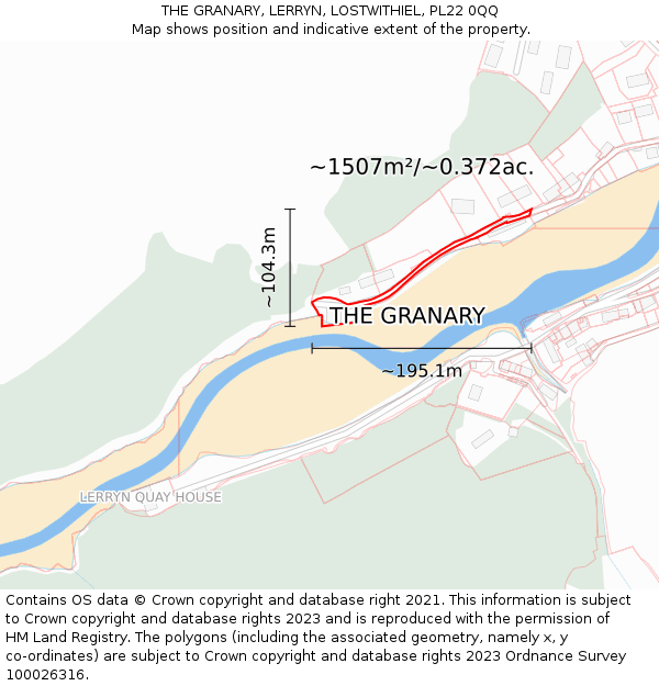 THE GRANARY, LERRYN, LOSTWITHIEL, PL22 0QQ: Plot and title map