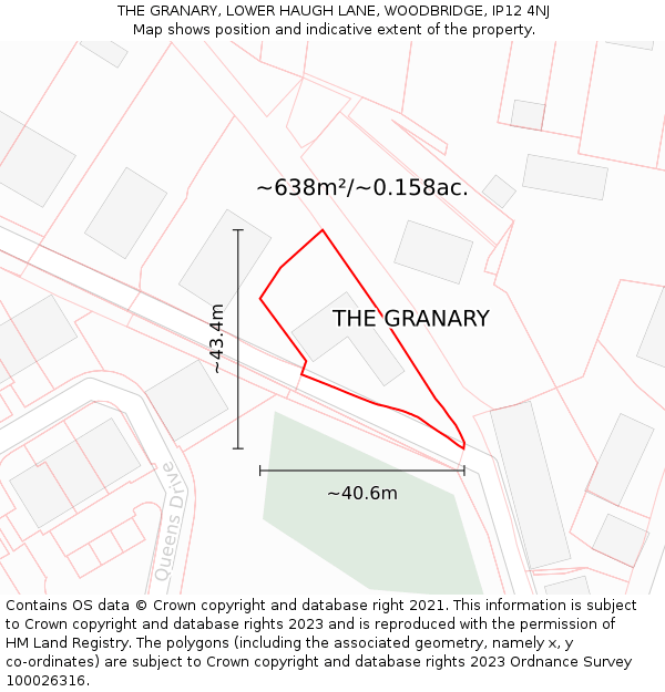 THE GRANARY, LOWER HAUGH LANE, WOODBRIDGE, IP12 4NJ: Plot and title map