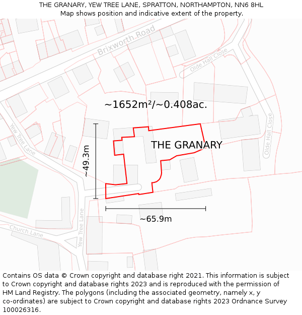 THE GRANARY, YEW TREE LANE, SPRATTON, NORTHAMPTON, NN6 8HL: Plot and title map