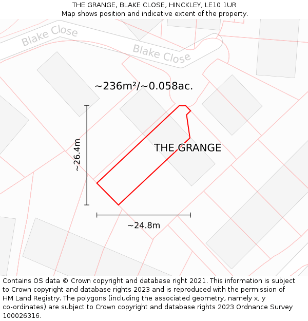 THE GRANGE, BLAKE CLOSE, HINCKLEY, LE10 1UR: Plot and title map