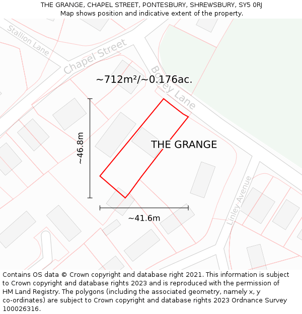 THE GRANGE, CHAPEL STREET, PONTESBURY, SHREWSBURY, SY5 0RJ: Plot and title map