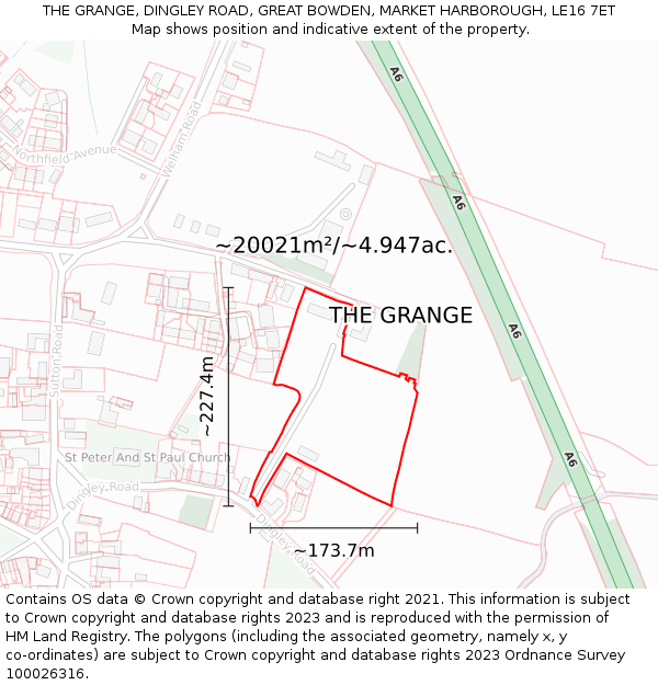 THE GRANGE, DINGLEY ROAD, GREAT BOWDEN, MARKET HARBOROUGH, LE16 7ET: Plot and title map