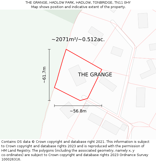 THE GRANGE, HADLOW PARK, HADLOW, TONBRIDGE, TN11 0HY: Plot and title map