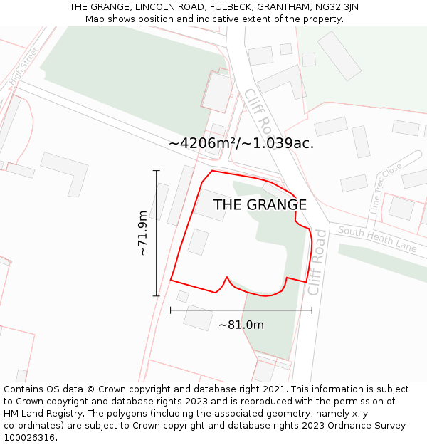 THE GRANGE, LINCOLN ROAD, FULBECK, GRANTHAM, NG32 3JN: Plot and title map