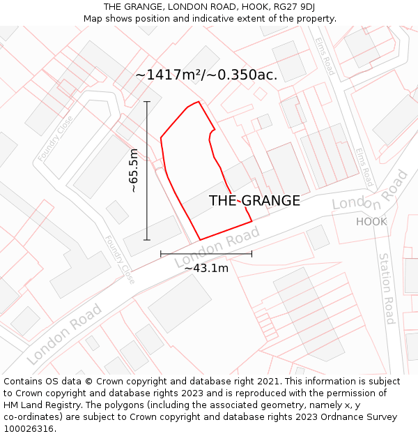 THE GRANGE, LONDON ROAD, HOOK, RG27 9DJ: Plot and title map