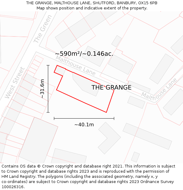 THE GRANGE, MALTHOUSE LANE, SHUTFORD, BANBURY, OX15 6PB: Plot and title map