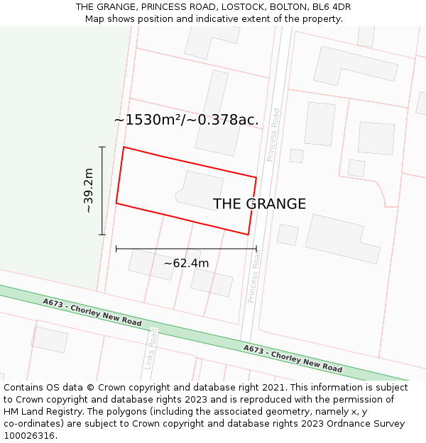 THE GRANGE, PRINCESS ROAD, LOSTOCK, BOLTON, BL6 4DR: Plot and title map
