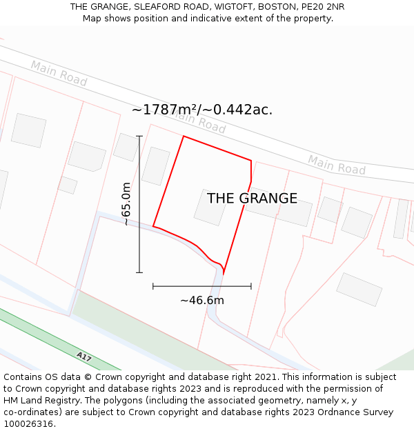 THE GRANGE, SLEAFORD ROAD, WIGTOFT, BOSTON, PE20 2NR: Plot and title map