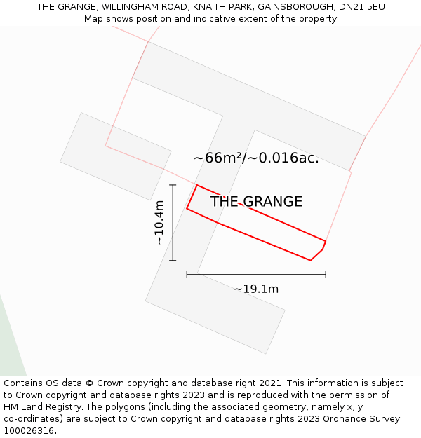 THE GRANGE, WILLINGHAM ROAD, KNAITH PARK, GAINSBOROUGH, DN21 5EU: Plot and title map