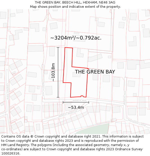 THE GREEN BAY, BEECH HILL, HEXHAM, NE46 3AG: Plot and title map