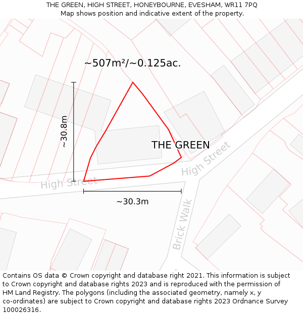 THE GREEN, HIGH STREET, HONEYBOURNE, EVESHAM, WR11 7PQ: Plot and title map