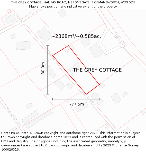 THE GREY COTTAGE, HALIFAX ROAD, HERONSGATE, RICKMANSWORTH, WD3 5DE: Plot and title map