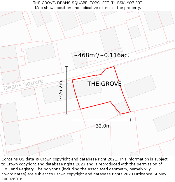 THE GROVE, DEANS SQUARE, TOPCLIFFE, THIRSK, YO7 3RT: Plot and title map