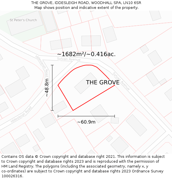 THE GROVE, IDDESLEIGH ROAD, WOODHALL SPA, LN10 6SR: Plot and title map