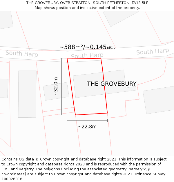 THE GROVEBURY, OVER STRATTON, SOUTH PETHERTON, TA13 5LF: Plot and title map