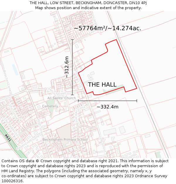 THE HALL, LOW STREET, BECKINGHAM, DONCASTER, DN10 4PJ: Plot and title map
