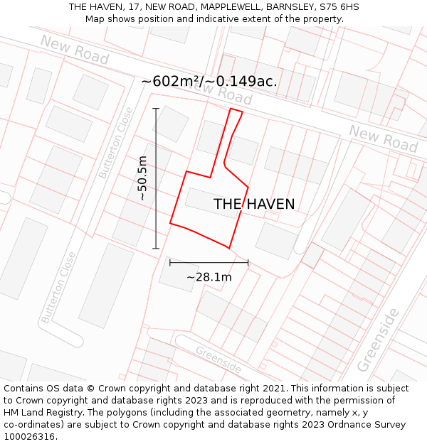THE HAVEN, 17, NEW ROAD, MAPPLEWELL, BARNSLEY, S75 6HS: Plot and title map