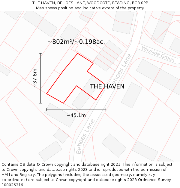 THE HAVEN, BEHOES LANE, WOODCOTE, READING, RG8 0PP: Plot and title map