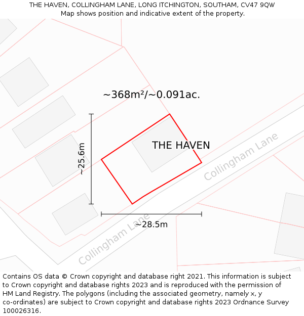 THE HAVEN, COLLINGHAM LANE, LONG ITCHINGTON, SOUTHAM, CV47 9QW: Plot and title map