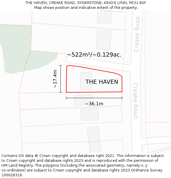 THE HAVEN, CREAKE ROAD, SYDERSTONE, KING'S LYNN, PE31 8SF: Plot and title map