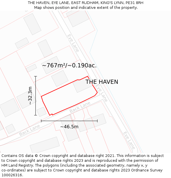 THE HAVEN, EYE LANE, EAST RUDHAM, KING'S LYNN, PE31 8RH: Plot and title map