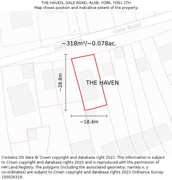 THE HAVEN, GALE ROAD, ALNE, YORK, YO61 1TH: Plot and title map