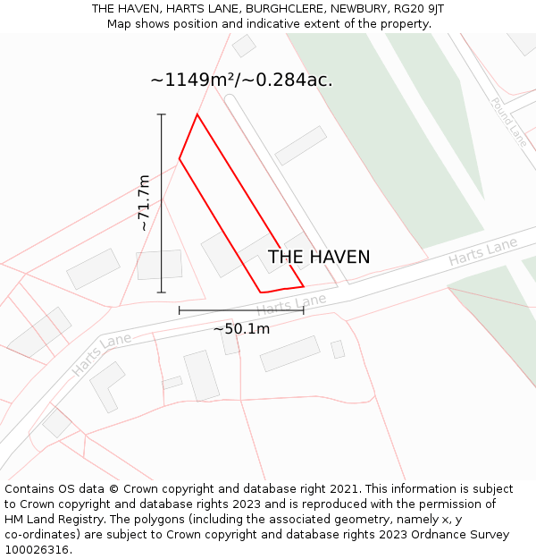THE HAVEN, HARTS LANE, BURGHCLERE, NEWBURY, RG20 9JT: Plot and title map