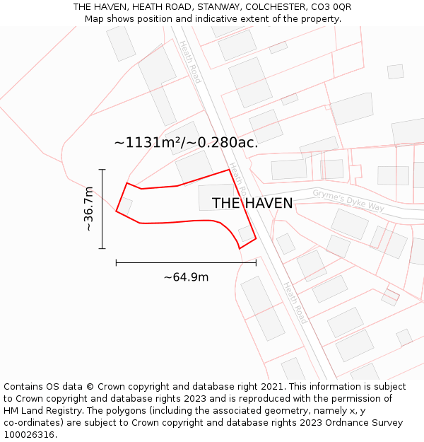 THE HAVEN, HEATH ROAD, STANWAY, COLCHESTER, CO3 0QR: Plot and title map