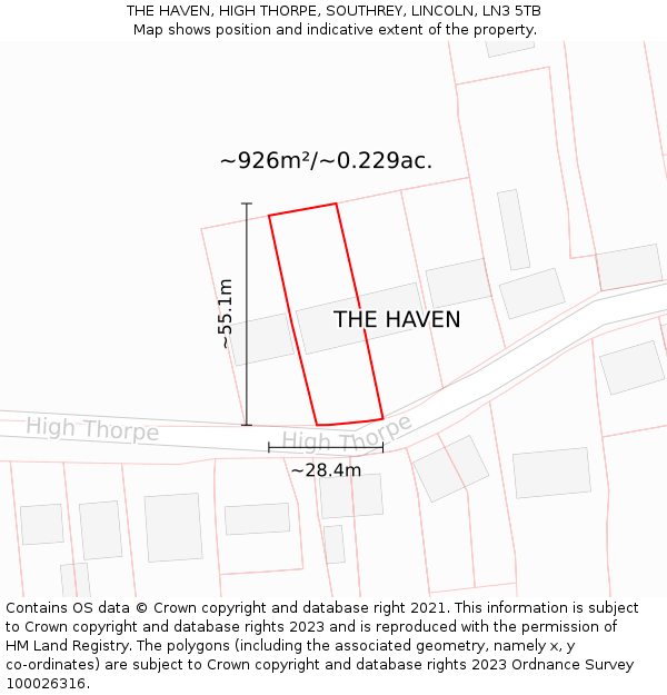 THE HAVEN, HIGH THORPE, SOUTHREY, LINCOLN, LN3 5TB: Plot and title map