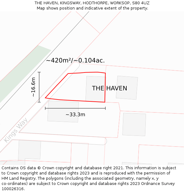 THE HAVEN, KINGSWAY, HODTHORPE, WORKSOP, S80 4UZ: Plot and title map