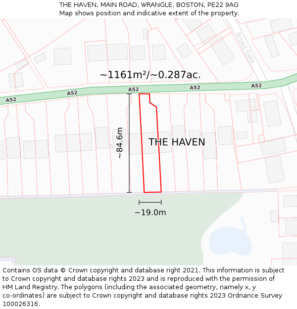 THE HAVEN, MAIN ROAD, WRANGLE, BOSTON, PE22 9AG: Plot and title map