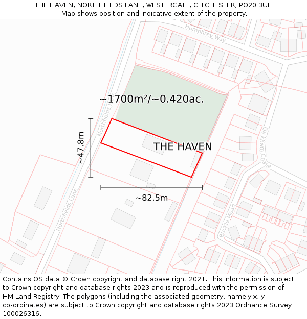 THE HAVEN, NORTHFIELDS LANE, WESTERGATE, CHICHESTER, PO20 3UH: Plot and title map