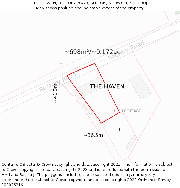 THE HAVEN, RECTORY ROAD, SUTTON, NORWICH, NR12 9QJ: Plot and title map