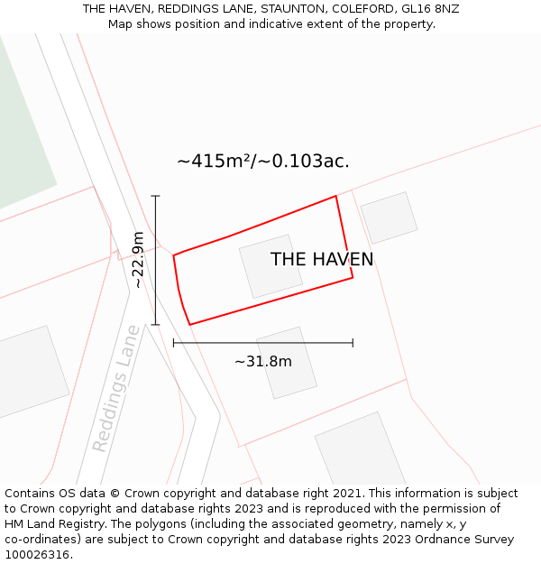 THE HAVEN, REDDINGS LANE, STAUNTON, COLEFORD, GL16 8NZ: Plot and title map