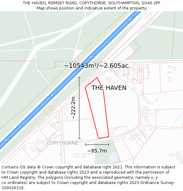 THE HAVEN, ROMSEY ROAD, COPYTHORNE, SOUTHAMPTON, SO40 2PF: Plot and title map