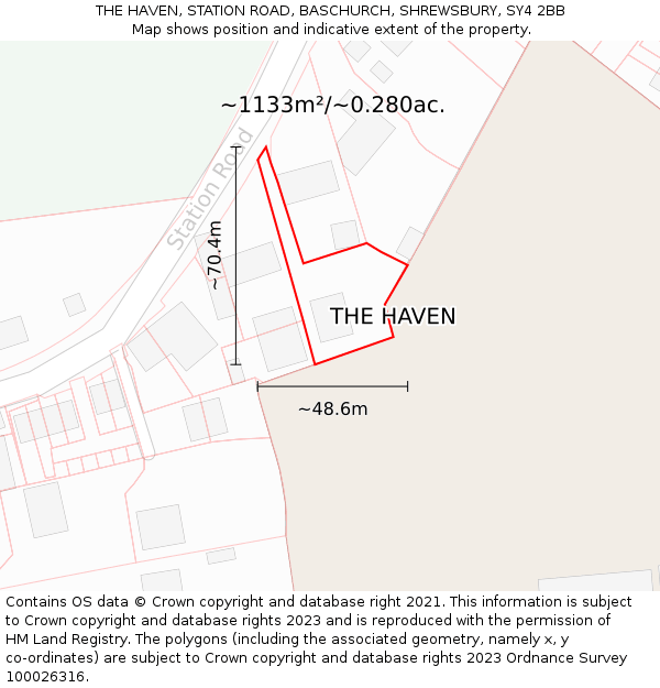 THE HAVEN, STATION ROAD, BASCHURCH, SHREWSBURY, SY4 2BB: Plot and title map
