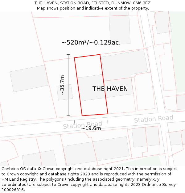 THE HAVEN, STATION ROAD, FELSTED, DUNMOW, CM6 3EZ: Plot and title map