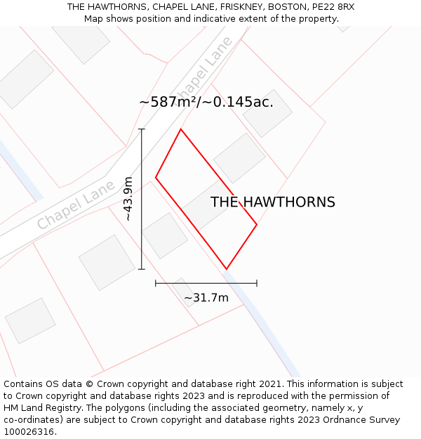THE HAWTHORNS, CHAPEL LANE, FRISKNEY, BOSTON, PE22 8RX: Plot and title map