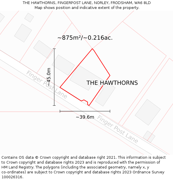 THE HAWTHORNS, FINGERPOST LANE, NORLEY, FRODSHAM, WA6 8LD: Plot and title map