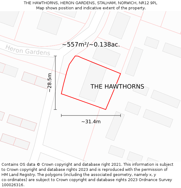 THE HAWTHORNS, HERON GARDENS, STALHAM, NORWICH, NR12 9PL: Plot and title map