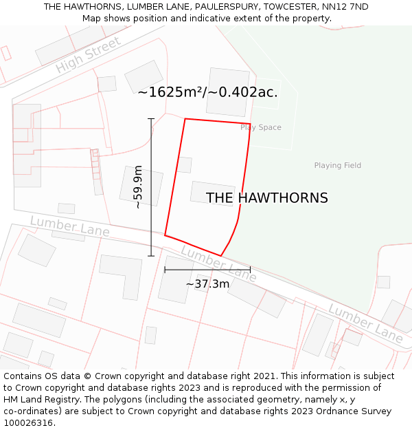 THE HAWTHORNS, LUMBER LANE, PAULERSPURY, TOWCESTER, NN12 7ND: Plot and title map