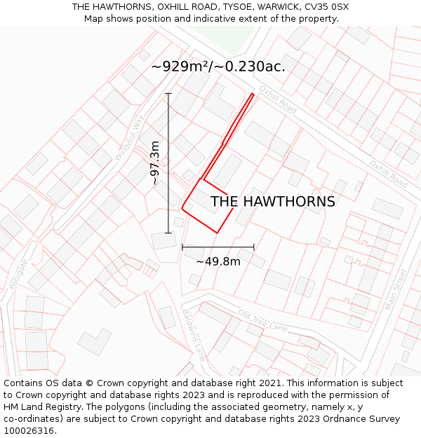 THE HAWTHORNS, OXHILL ROAD, TYSOE, WARWICK, CV35 0SX: Plot and title map