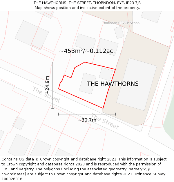 THE HAWTHORNS, THE STREET, THORNDON, EYE, IP23 7JR: Plot and title map